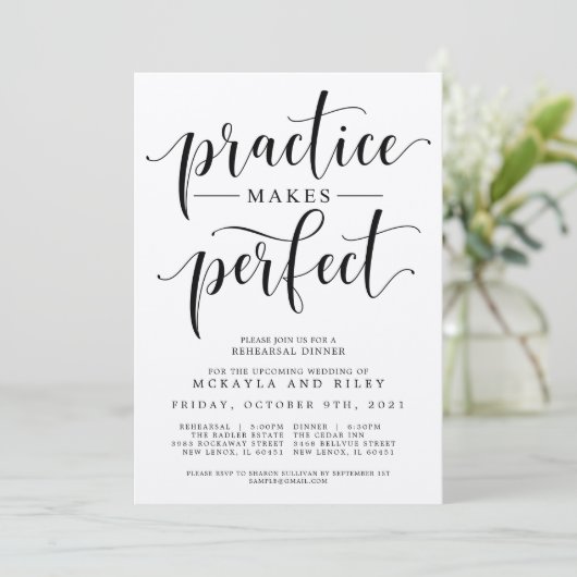 Übung macht das Abendessen bei Hochzeitsfeiern in Einladung (Stehend Vorderseite)