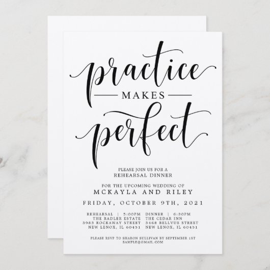 Übung macht das Abendessen bei Hochzeitsfeiern in  Einladung (Vorne/Hinten)