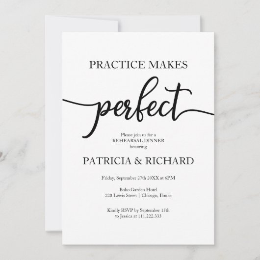 Übung macht perfekt Elegante Probe Abendessen Einladung (Vorderseite)