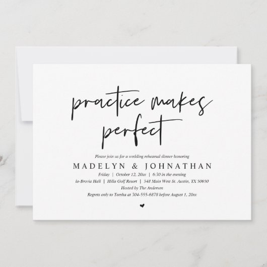 Übung macht perfekt, Hochzeit Probe Dinner Einladung (Vorderseite)