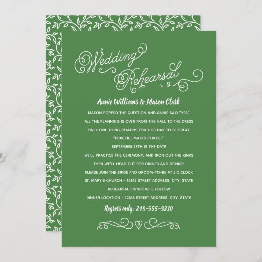 Übung macht perfekte grüne Probe zum Abendessen Einladung (Vorne/Hinten)