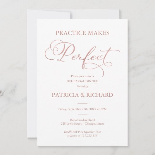 Übung macht perfekte Rose Gold Probe Dinner Einladung (Vorderseite)