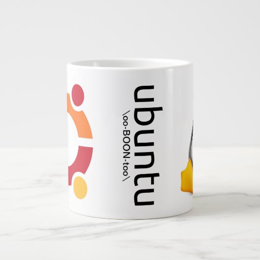Ubuntu Tasse mit Logo, Aussprache und Tux (Vorderseite)