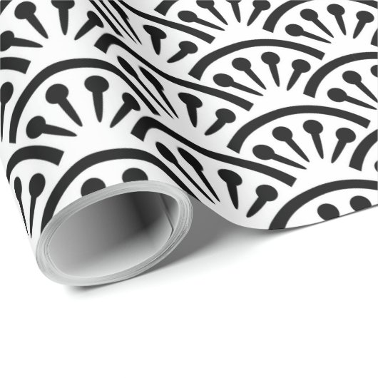 Uchiwa Schwarz-Weiß-Lüftermuster Geschenkpapier (Rolleneckpunkt)