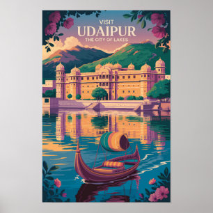 Udaipur India City Palace Illustration Reise Kunst Poster