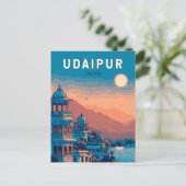 Udaipur India Illustration Travel Art Vintag Postkarte (Stehend Vorderseite)