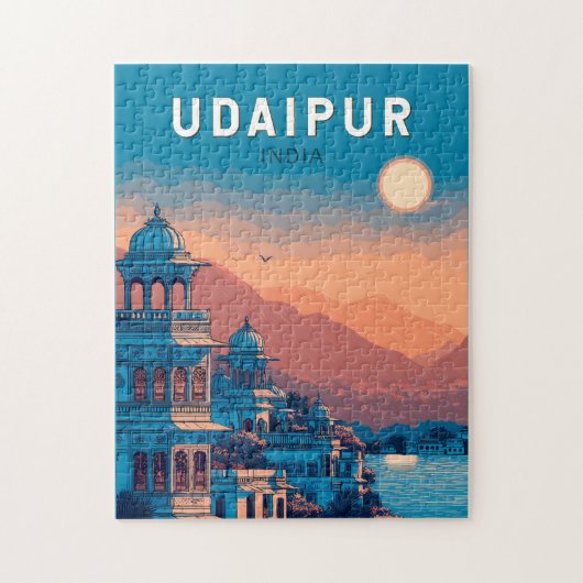 Udaipur India Illustration Travel Art Vintag Puzzle (Vertikal)