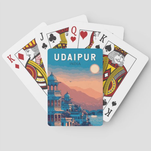 Udaipur India Illustration Travel Art Vintag Spielkarten (Rückseite)