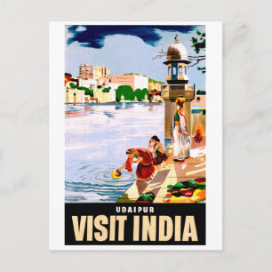 Udaipur, Indien. Frauen am See. Vintage Postkarte