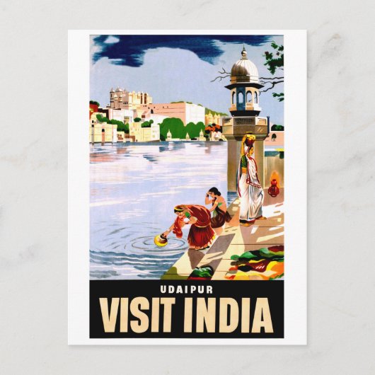 Udaipur, Indien. Frauen am See. Vintage Postkarte (Vorderseite)