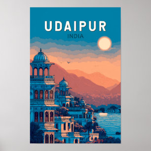 Udaipur Indien Illustration Reise Kunst Vintage Poster