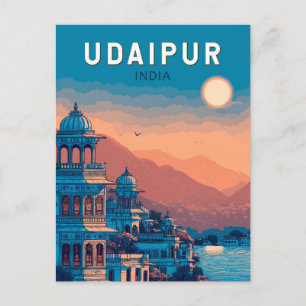 Udaipur Indien Illustration Reise Kunst Vintage Postkarte