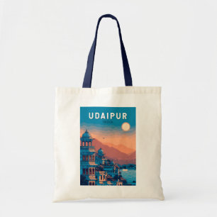 Udaipur Indien Illustration Reise Kunst Vintage Tragetasche
