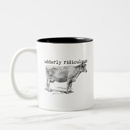 Udderly Ridiculous Punny Cow Zweifarbige Tasse (Links)