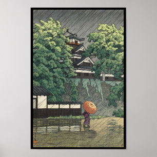 Udo Tower, Schloss Kumamoto im Regen Kawase Hasui Poster