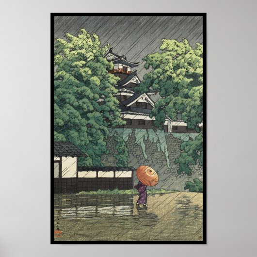 Udo Tower, Schloss Kumamoto im Regen Kawase Hasui Poster (Vorne)
