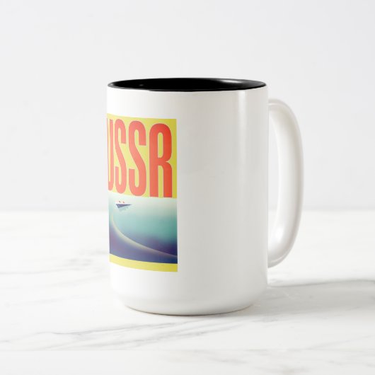 UdSSR sowjetisches Reiseplakat Zweifarbige Tasse (VorderseiteRechts)