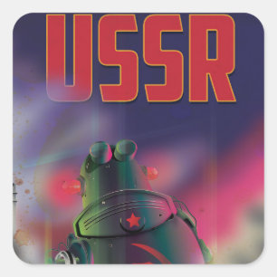 UdSSR Sowjetrussland Cartoon-Reiseplakat-Kunst. Quadratischer Aufkleber