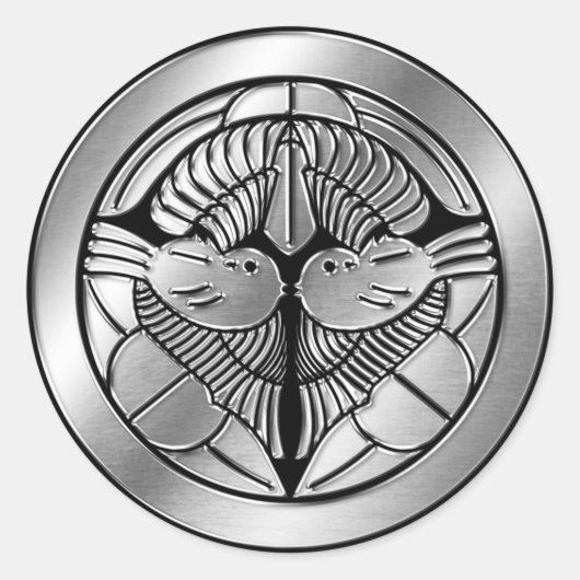 Uesugi Clan Kamon Silver Chrome Runder Aufkleber (Vorderseite)