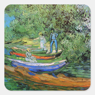 Ufer der Oise bei Auvers von Vincent van Gogh Quadratischer Aufkleber