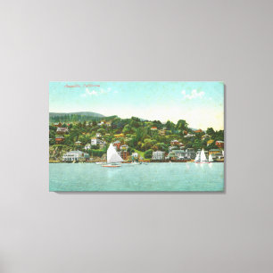 Ufergegend-Ansicht der Stadt, Segel-Boote Leinwanddruck