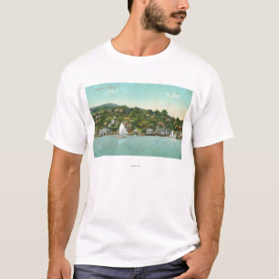 Ufergegend-Ansicht der Stadt, Segel-Boote T-Shirt