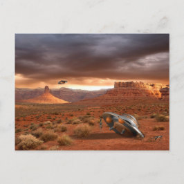 UFO-Abbruch in der Wüste mit Postkarte