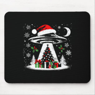 Ufo Abduction Christmas Tree - Funny Alien Xmas Lo Mousepad