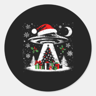 Ufo Abduction Christmas Tree - Funny Alien Xmas Lo Runder Aufkleber