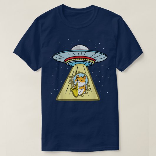 Ufo Abduction Corgi Astronaut Saxophon T - Shirt (Design vorne)