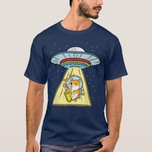 Ufo Abduction Corgi Astronaut Saxophon T - Shirt