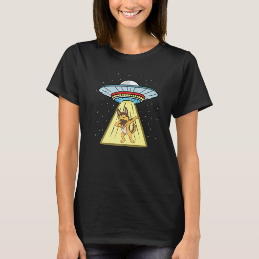 Ufo Abduction Dabbing German Shepherd T-Shirt (Vorderseite)