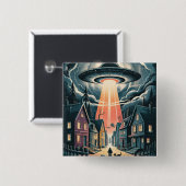 UFO Abduction Night Street Illustration Button (Vorne & Hinten)