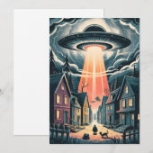 UFO Abduction Night Street Illustration Feiertagskarte (Vorne/Hinten)