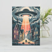 UFO Abduction Night Street Illustration Feiertagskarte (Stehend Vorderseite)