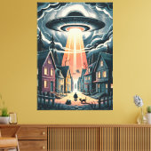 UFO Abduction Night Street Illustration Leinwanddruck (Insitu (Wohnzimmer))