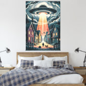 UFO Abduction Night Street Illustration Leinwanddruck (Insitu (Schlafzimmer))