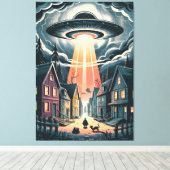 UFO Abduction Night Street Illustration Leinwanddruck (Insitu (Holzboden))