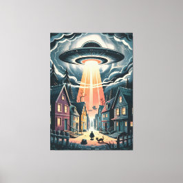 UFO Abduction Night Street Illustration Leinwanddruck