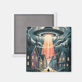 UFO Abduction Night Street Illustration Magnet (Vorderseite/Rückseite)