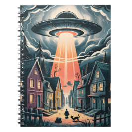 UFO Abduction Night Street Illustration Notizblock