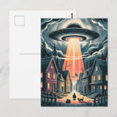 UFO Abduction Night Street Illustration Postkarte (Vorne/Hinten)