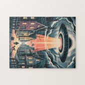 UFO Abduction Night Street Illustration Puzzle (Horizontal)