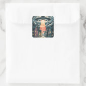 UFO Abduction Night Street Illustration Quadratischer Aufkleber (Tasche)
