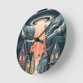 UFO Abduction Night Street Illustration Runde Wanduhr (Winkel)
