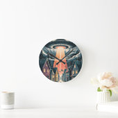 UFO Abduction Night Street Illustration Runde Wanduhr (Zuhause)