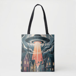 UFO Abduction Night Street Illustration Tasche