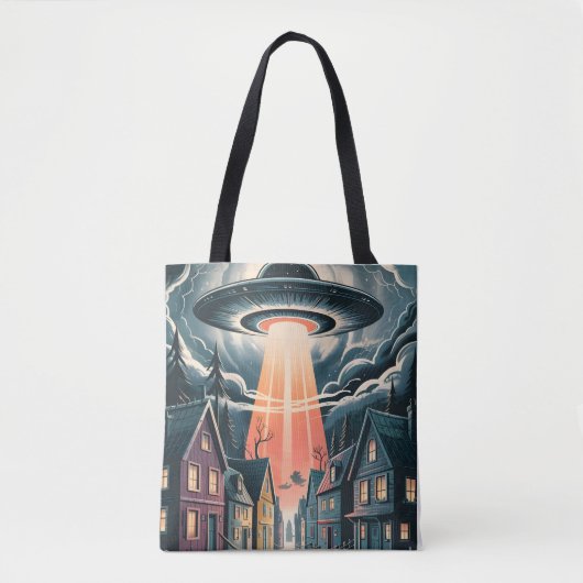UFO Abduction Night Street Illustration Tasche (Vorderseite)
