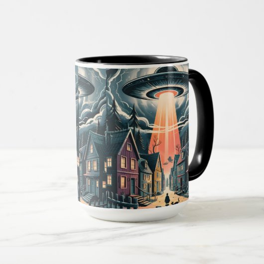 UFO Abduction Night Street Illustration Tasse (VorderseiteRechts)