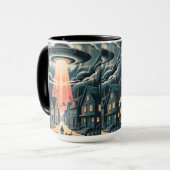 UFO Abduction Night Street Illustration Tasse (Vorderseite Links)